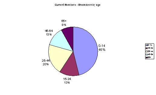 Graph of breakdown in age of age of customers